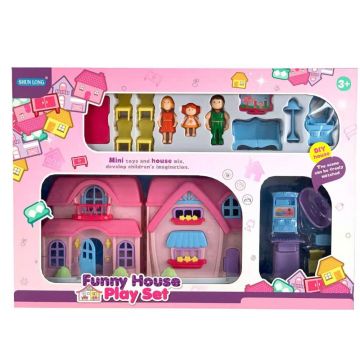 Casuta de papusi cu mobilier si 3 figurine Funny House