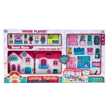 Casuta de papusi pliabila cu figurine si mobilier Sweet Home