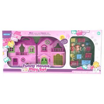 Casuta pentru papusi cu mobilier si figurine Ocie Funny House